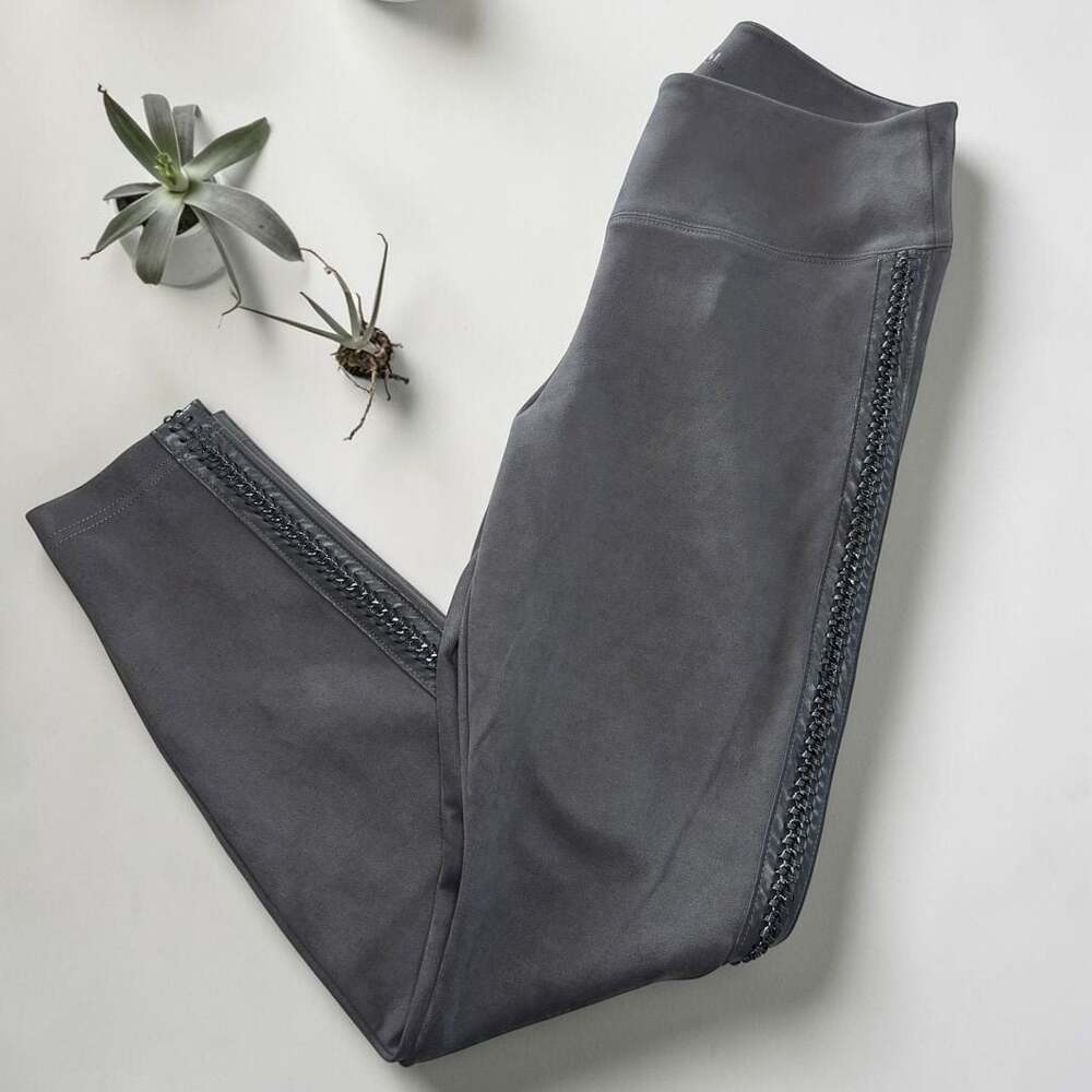 WHBM Runway Legging Gray Faux Suede Legging Chain Trim Size 12